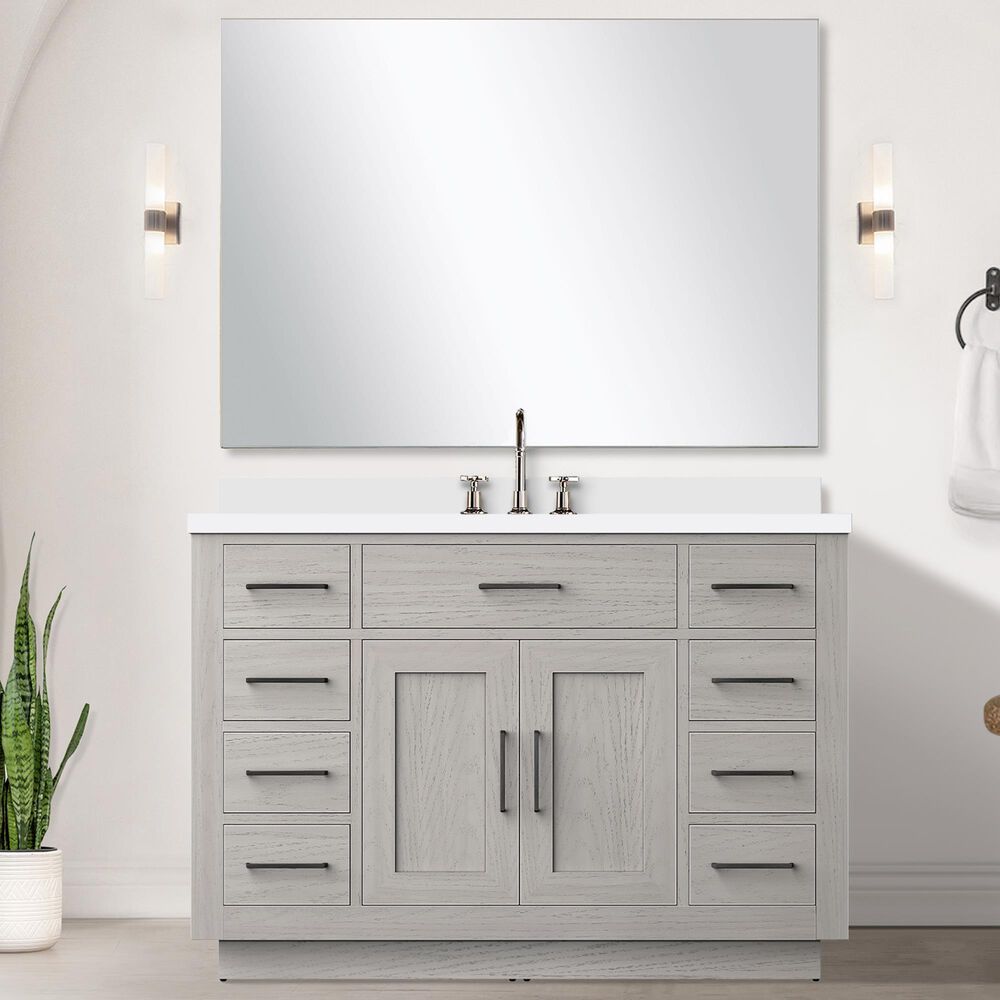 Lexora Home Abbey 48&quot; Single Bathroom Vanity in Black Oak with 2 cm White Quartz Top, Rectangular Sink and 46&quot; Mirror, , large