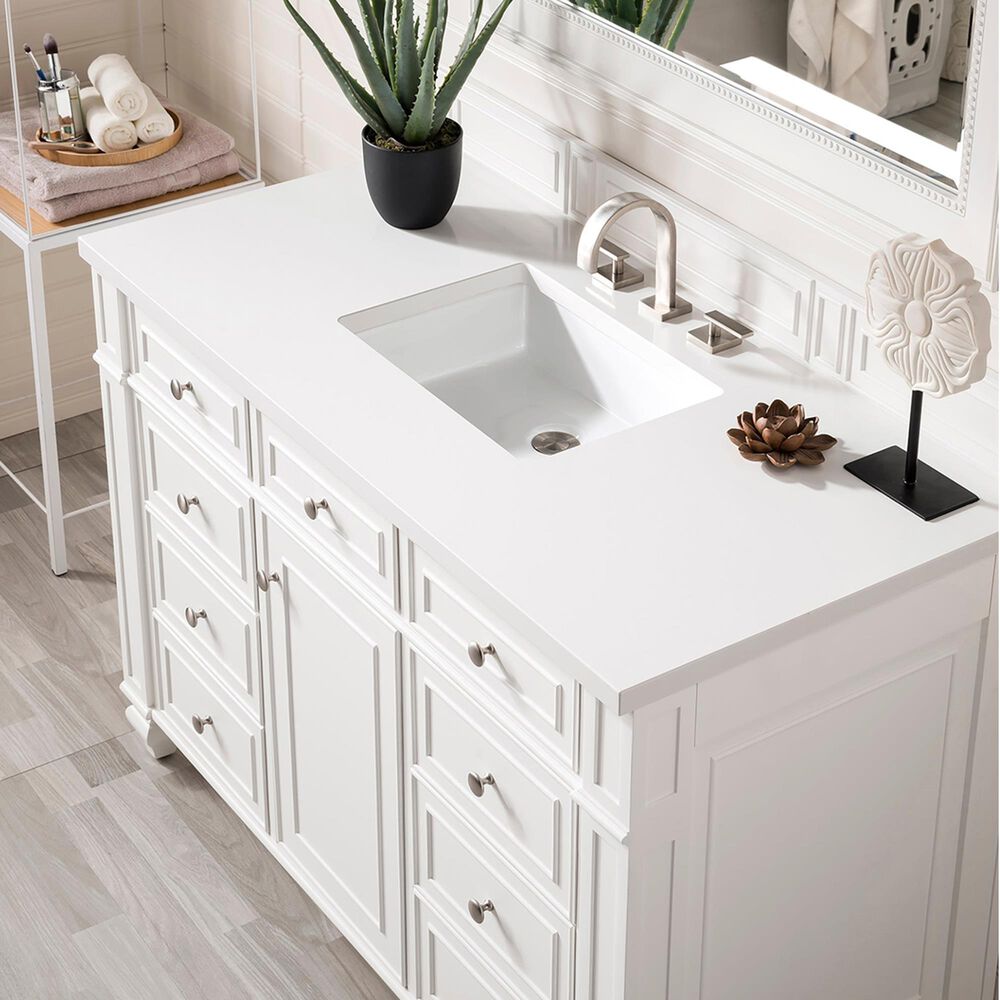 James Martin Vanities Bristol 48&quot; Single Bathroom Vanity in Bright White with Single Hole 3 cm White Zeus Quartz Top and Rectangular Sink, , large