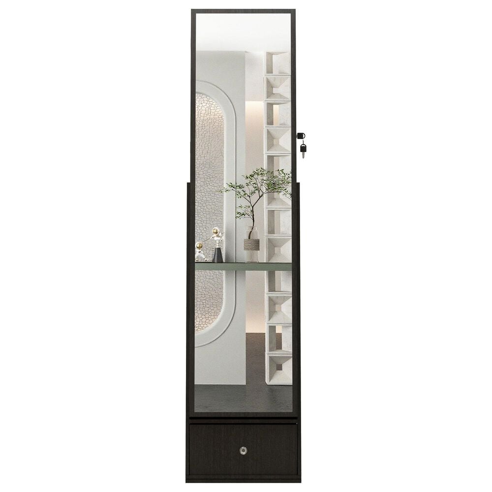 GigaCloud Swivel Jewelry Cabinet with Full Length Mirror and Storage Drawers in Black, , large
