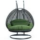 Leisuremod Patio 2-Seat Hanging Egg Swing Chair with Dark Green Cushion in Charcoal, , large