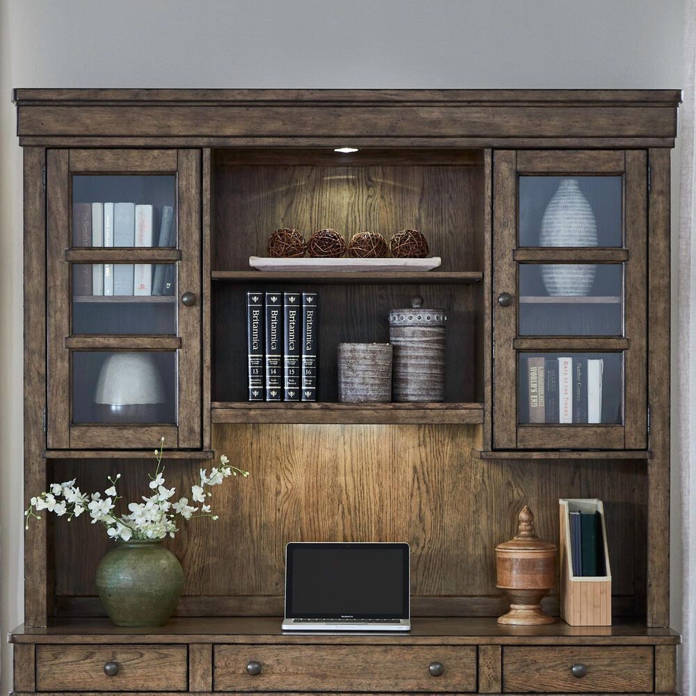 Liberty Furniture Carolina Park Credenza Desk with Hutch in Amber Brown, , large