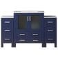 Lexora Home Volez 54" Single Bathroom Vanity in Navy Blue with 2 cm White Ceramic Top, Rectangular Sink and Side Cabinets, , large