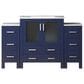 Lexora Home Volez 54" Single Bathroom Vanity in Navy Blue with 2 cm White Ceramic Top, Rectangular Sink and Side Cabinets, , large