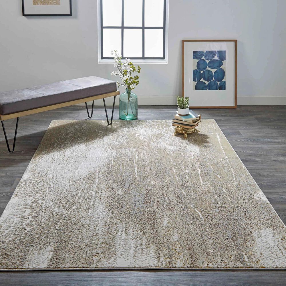 Feizy Aura 3739F 3&#39;11&quot; x 6&#39; Ivory and Gold Area Rug, , large