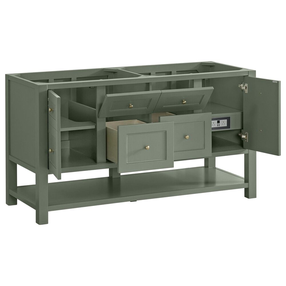 James Martin Vanities Breckenridge 60&quot; Double Bathroom Vanity in Smokey Celadon with 3 cm Arctic Fall Solid Surface Top and Rectangular Sinks, , large