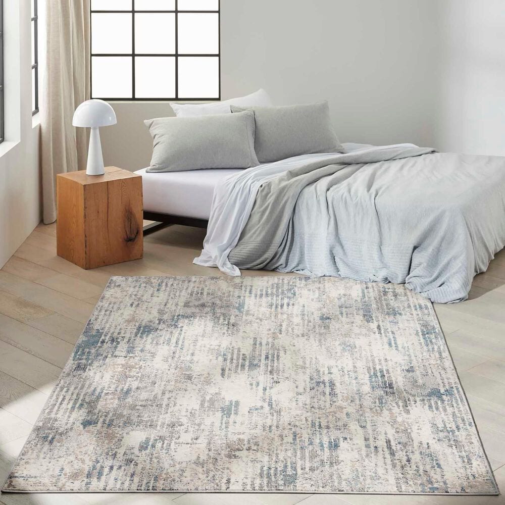 Nourison Infinity IFN04 4&#39; x 6&#39; Ivory, Grey and Blue Area Rug, , large