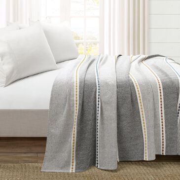 Triangle Home Fashions Herringbone Stripe 88"W x 92"L Blanket/Coverlet in Black, , large