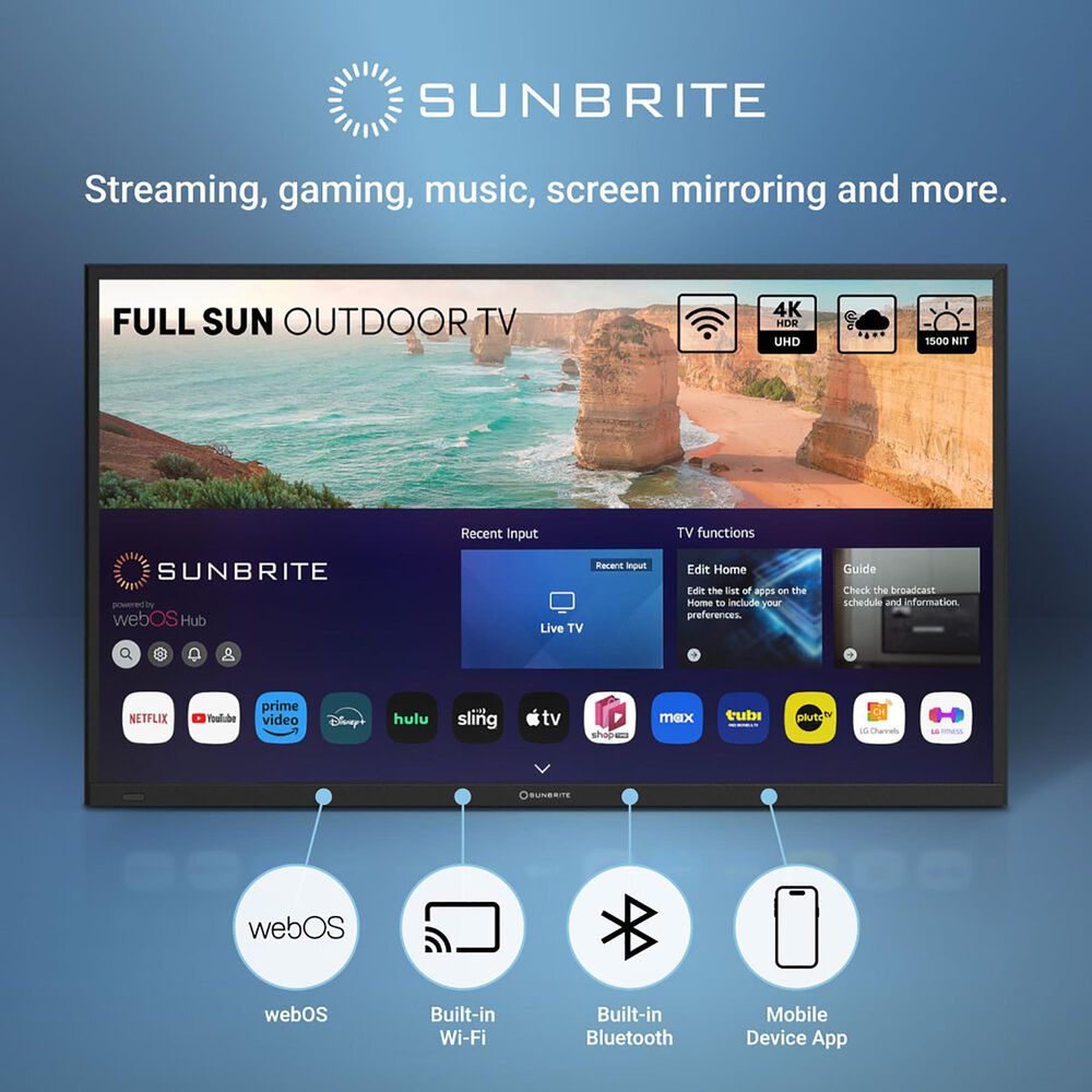 Sunbrite 55" Solis Series Outdoor Full Sun 4K UHD HDR - Smart TV with Premium Large Tilt Mount in Black, , large