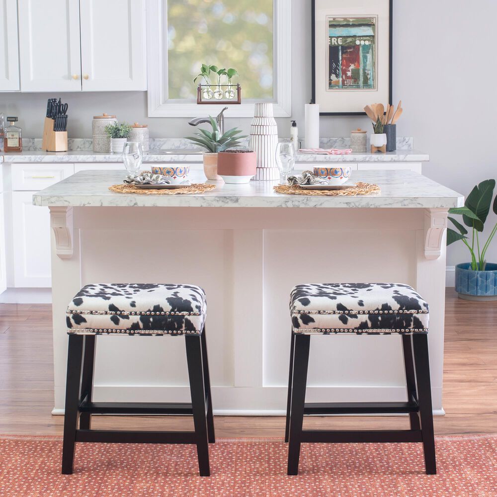 Linon Home Decor Walt Counter Stool with Black Cow Cushion in Black, , large