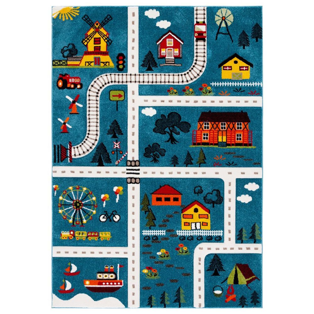 Safavieh Carousel 9" x 12" Blue and Beige Kid Rug, , large
