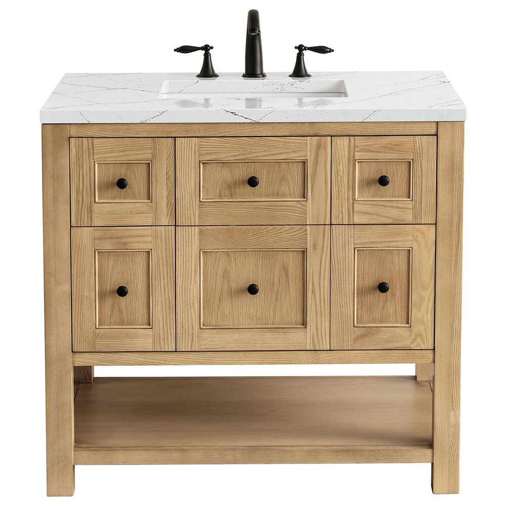 James Martin Vanities Breckenridge 36" Single Bathroom Vanity in Light Natural Oak with 3 cm Ethereal Noctis Quartz Top and Rectangular Sink, , large