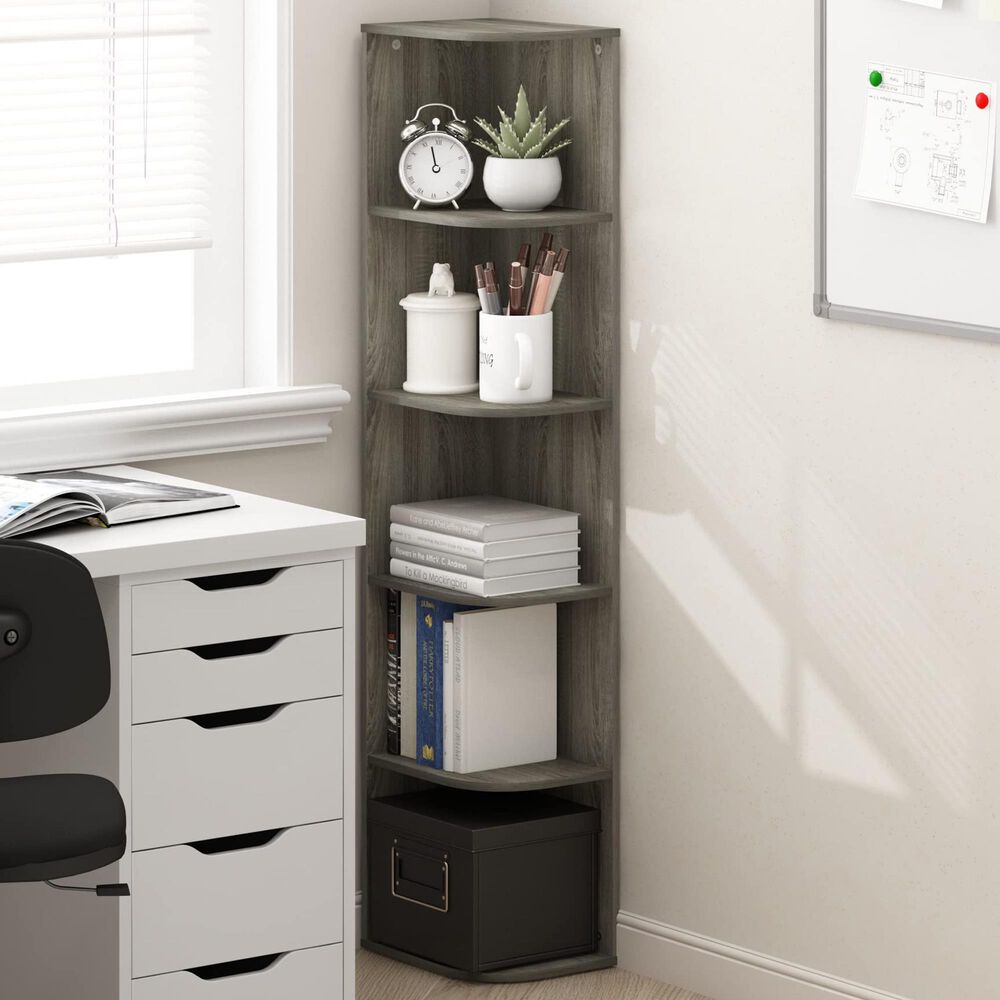 HOMLUX 5-Tier Corner Open Shelf Bookcase in French Oak, , large