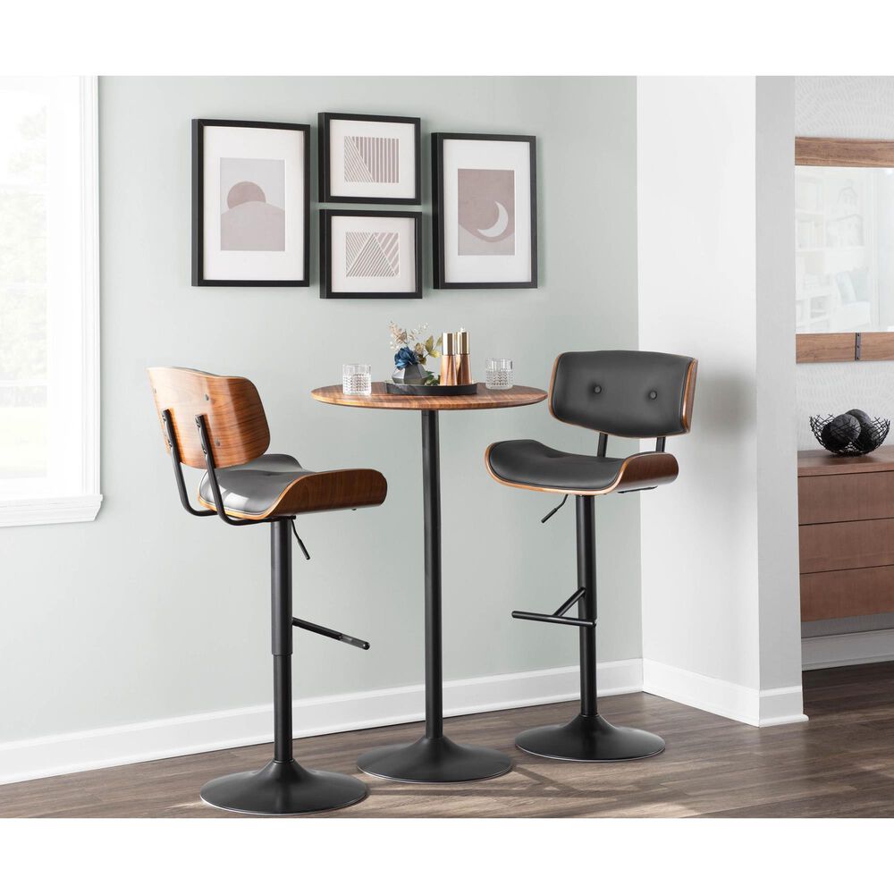 Lumisource Lombardi Swivel Adjustable Barstool with Grey Cushion in Black and Walnut, , large