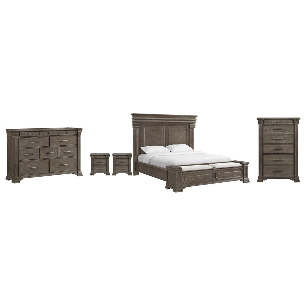 Mayberry Hill Kings Court King Storage Bed with Dresser, Chest and Two Nightstands in Grey, , large