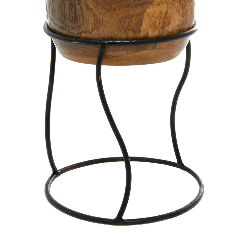 Maple and Jade Rustic Wood Vase with Iron Stand in Brown and Black &#40;Set of 3&#41;, , large
