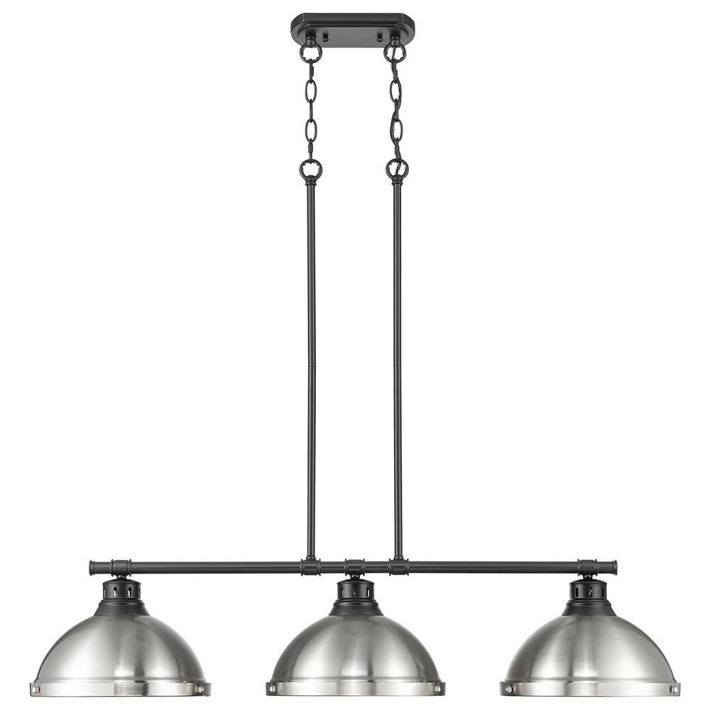 Golden Lighting Duncan 3-Light Pendant with Pewter Shade in Matte Black, , large