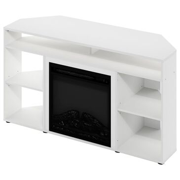 HOMLUX 47" Corner TV Stand with Electric Fireplace in White, , large