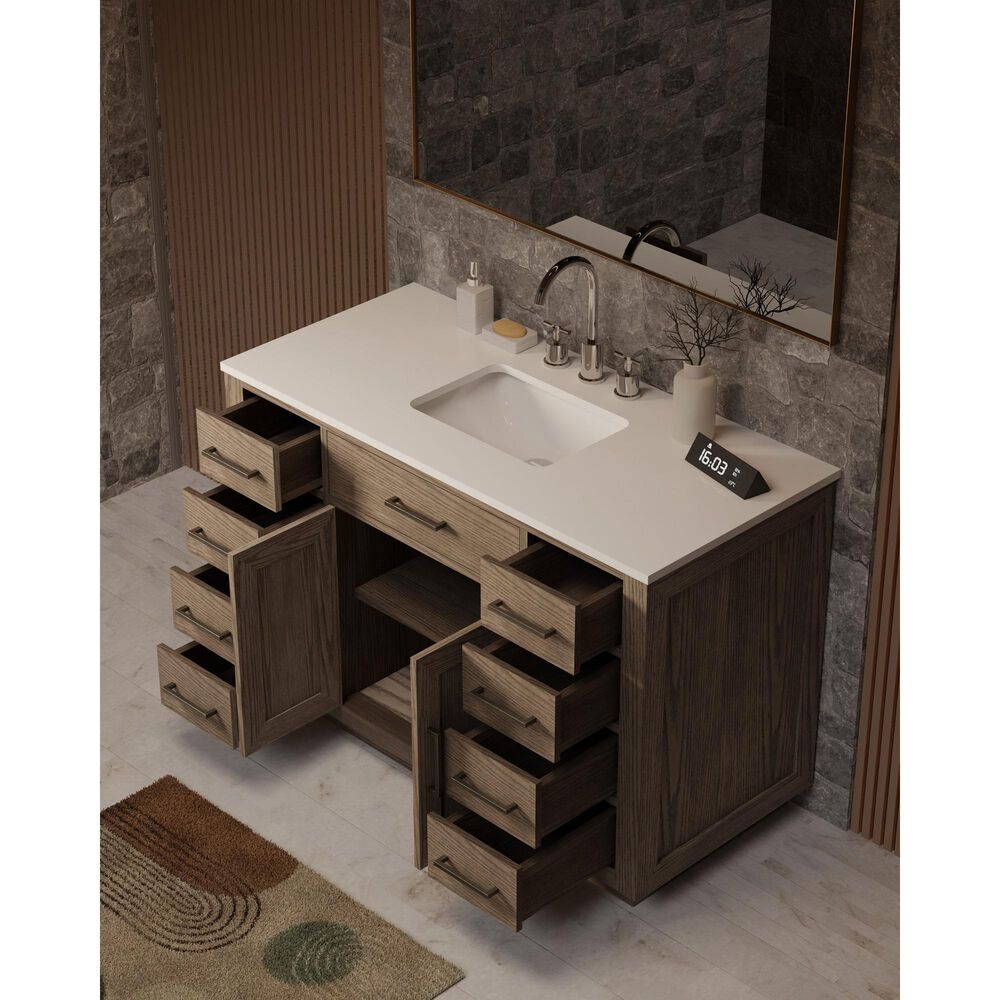Lexora Home Abbey 48&quot; Single Bathroom Vanity in Grey Oak with 2 cm White Quartz Top and Rectangular Sink, , large