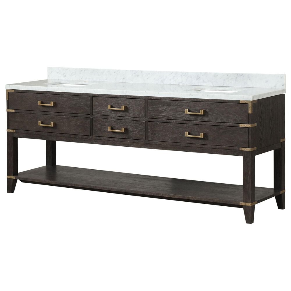 Lexora Home Norwalk 84" Double Bathroom Vanity in Brown Oak with White Carrara Marble Top and Rectangle Sink, , large