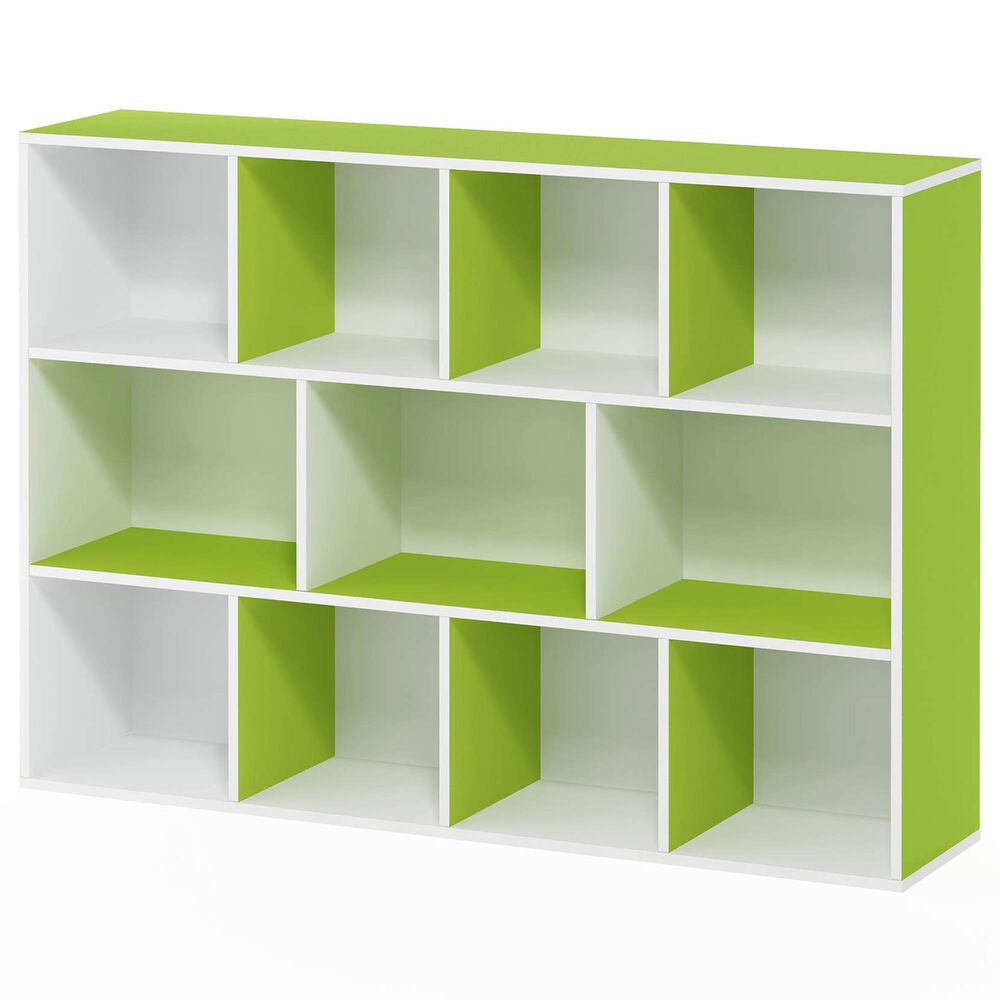 HOMLUX 11-Cube Reversible Open Shelf Bookshelf in Green and White, , large