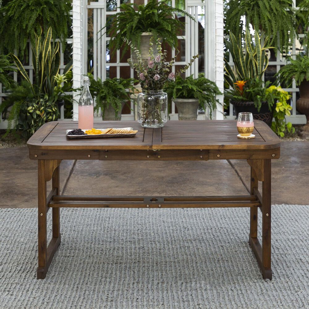 Walker Edison Acacia Wood Patio Butterfly Dining Table in Dark Brown, , large