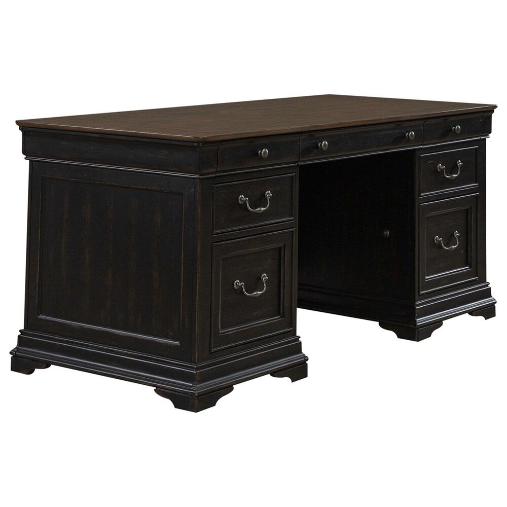 Liberty Furniture Meritage Junior Executive Desk in Aged Charcoal and Caramel, , large