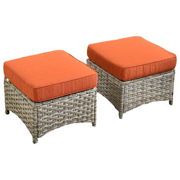 HOMLUX 2-Piece Outdoor Wicker Ottoman Set with Cushion in Orange, , large