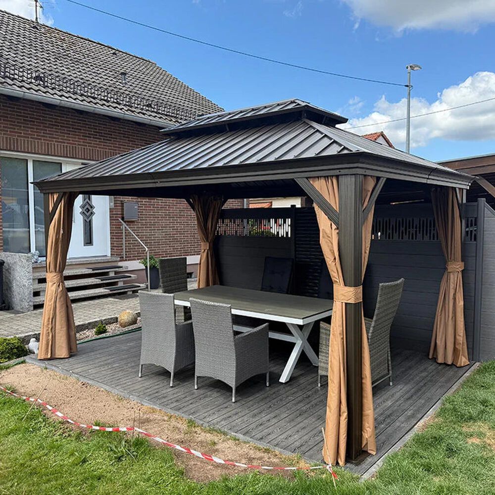 HOMLUX 10' x 14' Hardtop gazebo with double roof in Bronze, , large