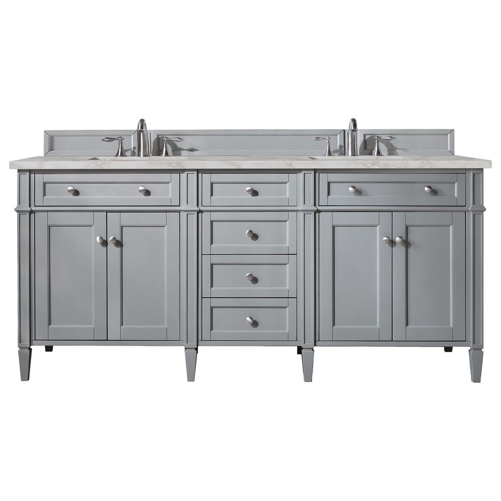 James Martin Vanities Brittany 72" Double Bathroom Vanity in Urban Gray with 3 cm Victorian Silver Quartz Top and Rectangular Sinks, , large