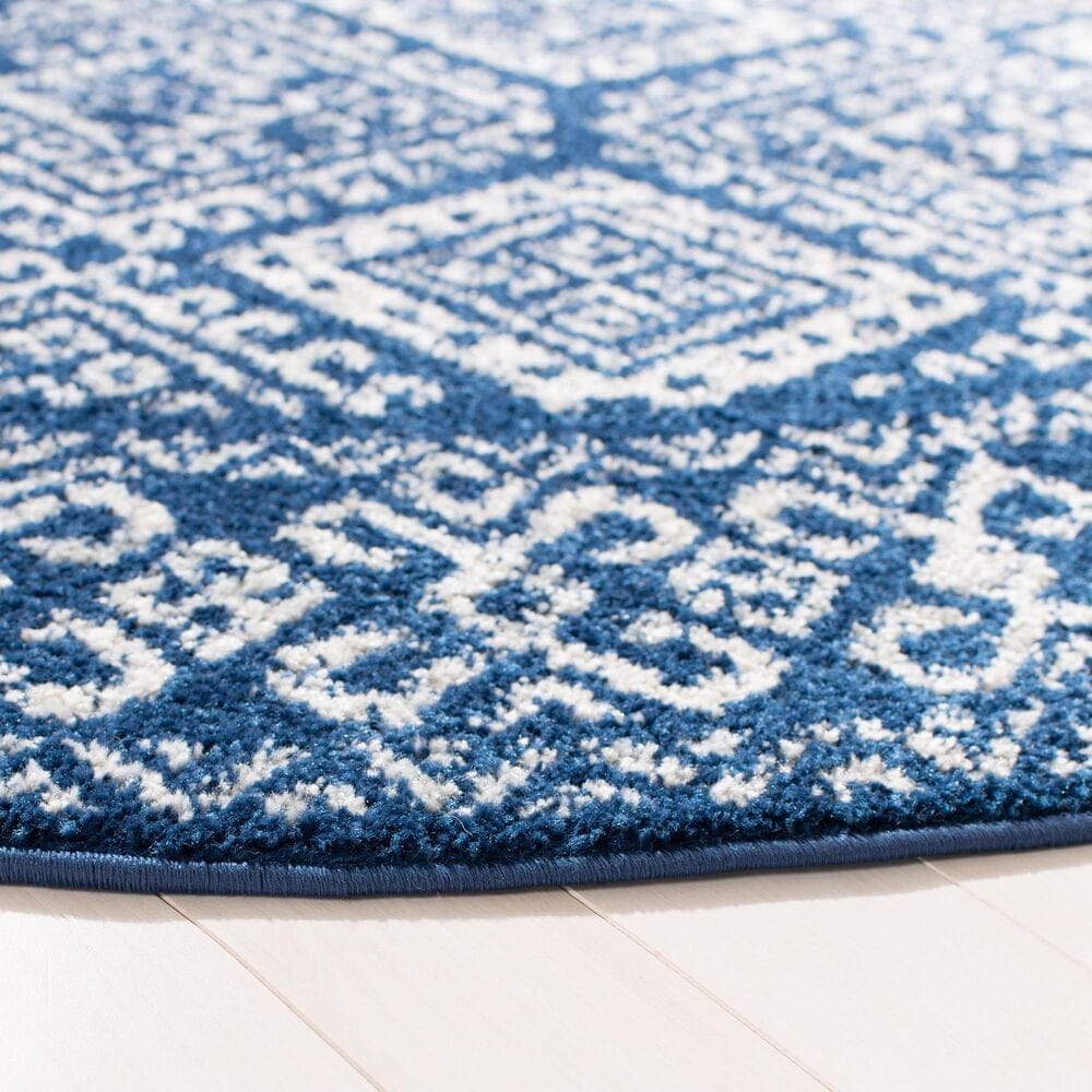 Safavieh Tulum Traditional 6&#39;7&quot; Round Ivory and Navy Area Rug, , large