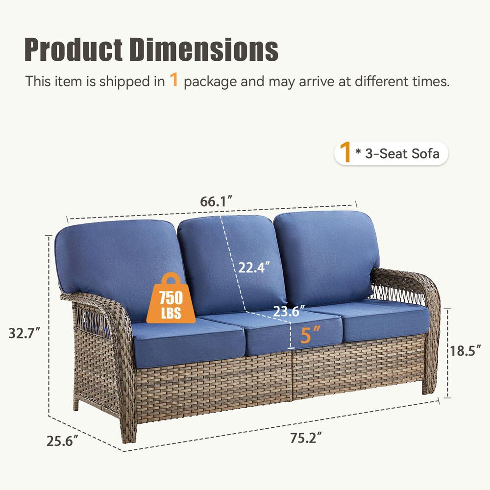 Hearth and Haven Outdoor Sofa with T-back Cushions and Gray Wicker in Blue, , large
