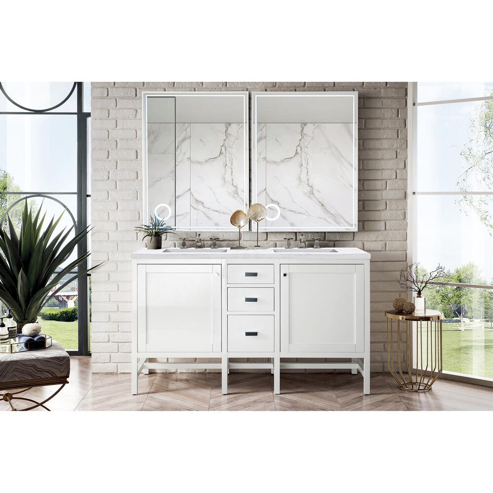 James Martin Vanities Addison 60&quot; Double Bathroom Vanity in Glossy White with 3 cm Arctic Fall Solid Surface Top and Rectangular Sinks, , large