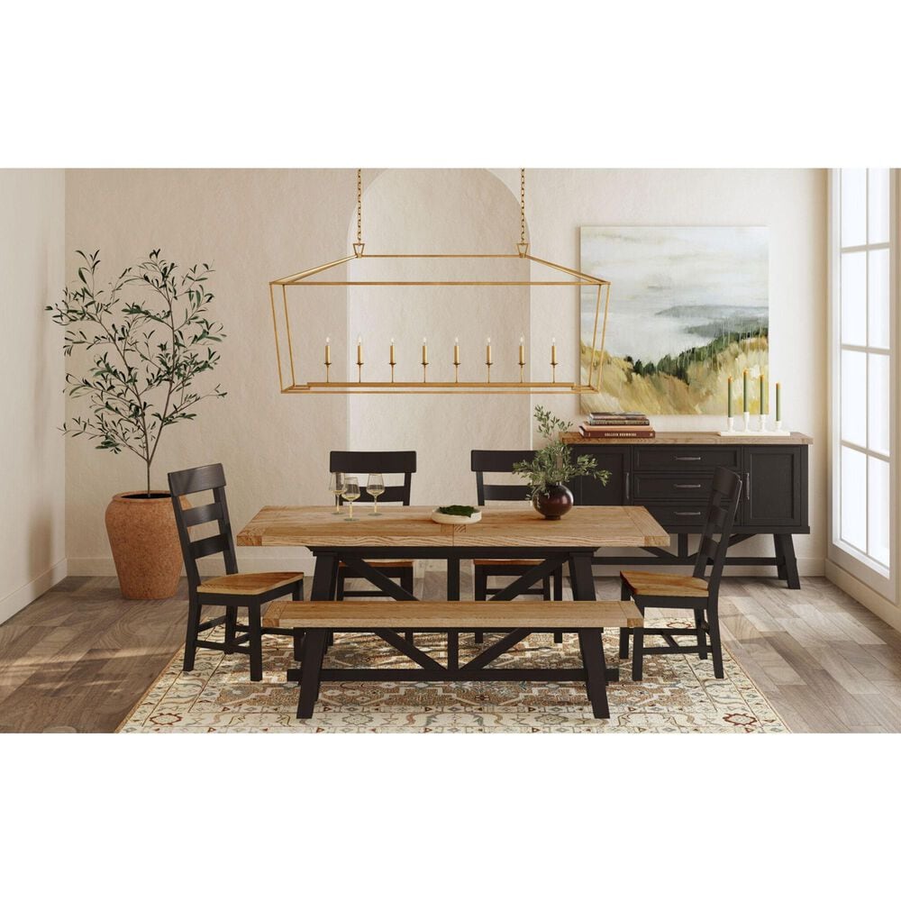 Hawthorne Furniture Hendricks Solid Wood Dining Bench in Rustic Wheat and Raven Black, , large