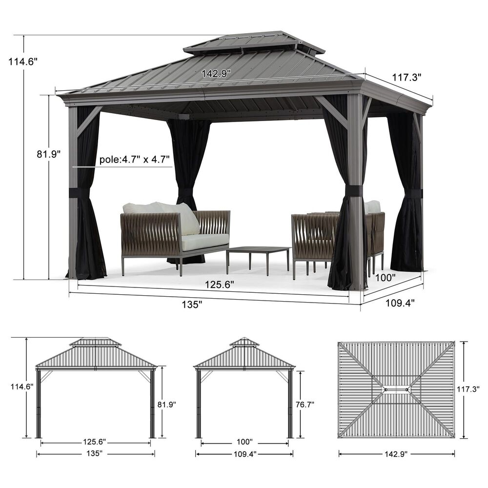 HOMLUX 12-ft x 10-ft Aluminum Gazebo with Double Metal Roof in Light Gray, , large