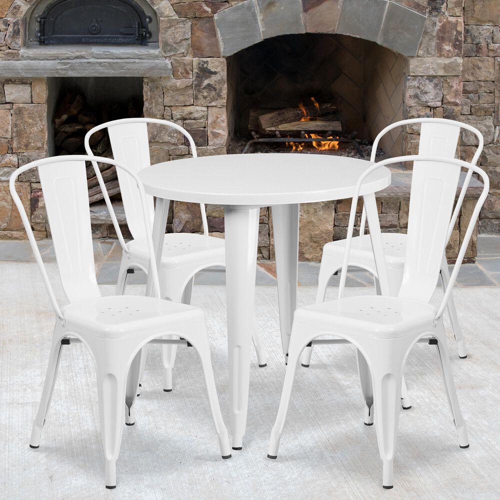 Flash Furniture 5-Piece Round Table Set in White, , large