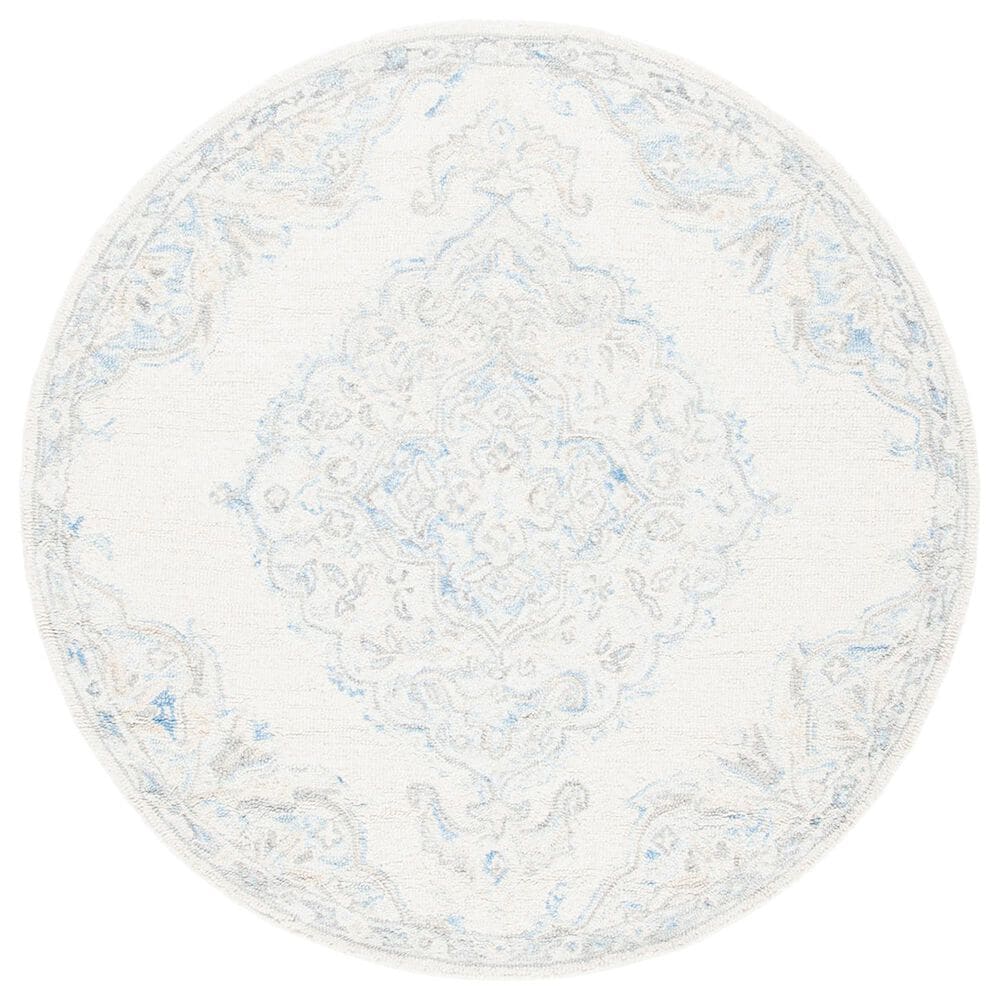 Safavieh Micro-Loop MLP516A 5" Round Ivory and Blue Area Rug, , large