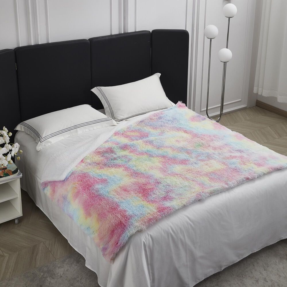 Duke Imports Rainbow Frost Plush Throw in Multicolored, , large
