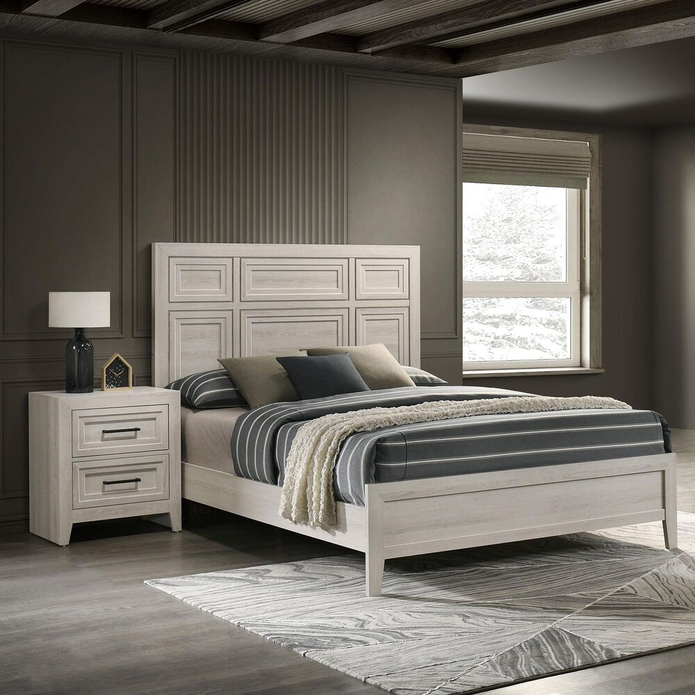 Hearth and Haven 2-Drawer Nightstand with Geometric Design in Off-White, , large