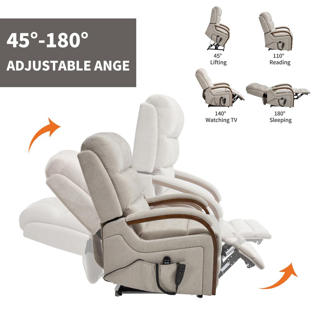 Hearth and Haven Power Lift Recliner in Beige, , large
