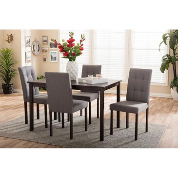 Baxton Studio Andrew 5-Piece Dining Set with Grey Cushion in Dark Brown, , large
