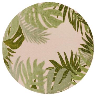 Nourison Aloha ALH40 5"3" Round Ivory and Green Indoor/Outdoor Area Rug, , large