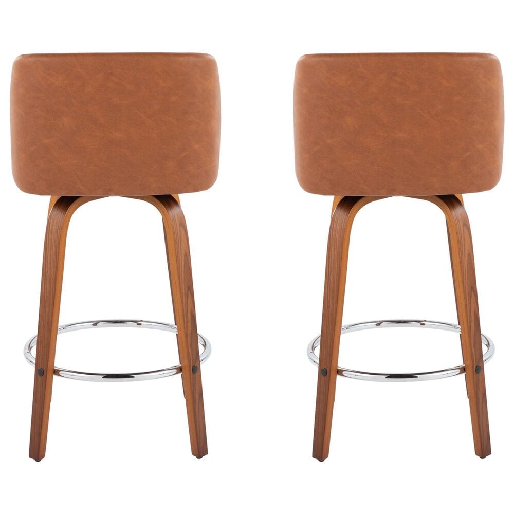 LumiSource Toriano Swivel Counter Stool with Camel Faux Leather Upholstery in Walnut and Chrome (Set of 2), , large