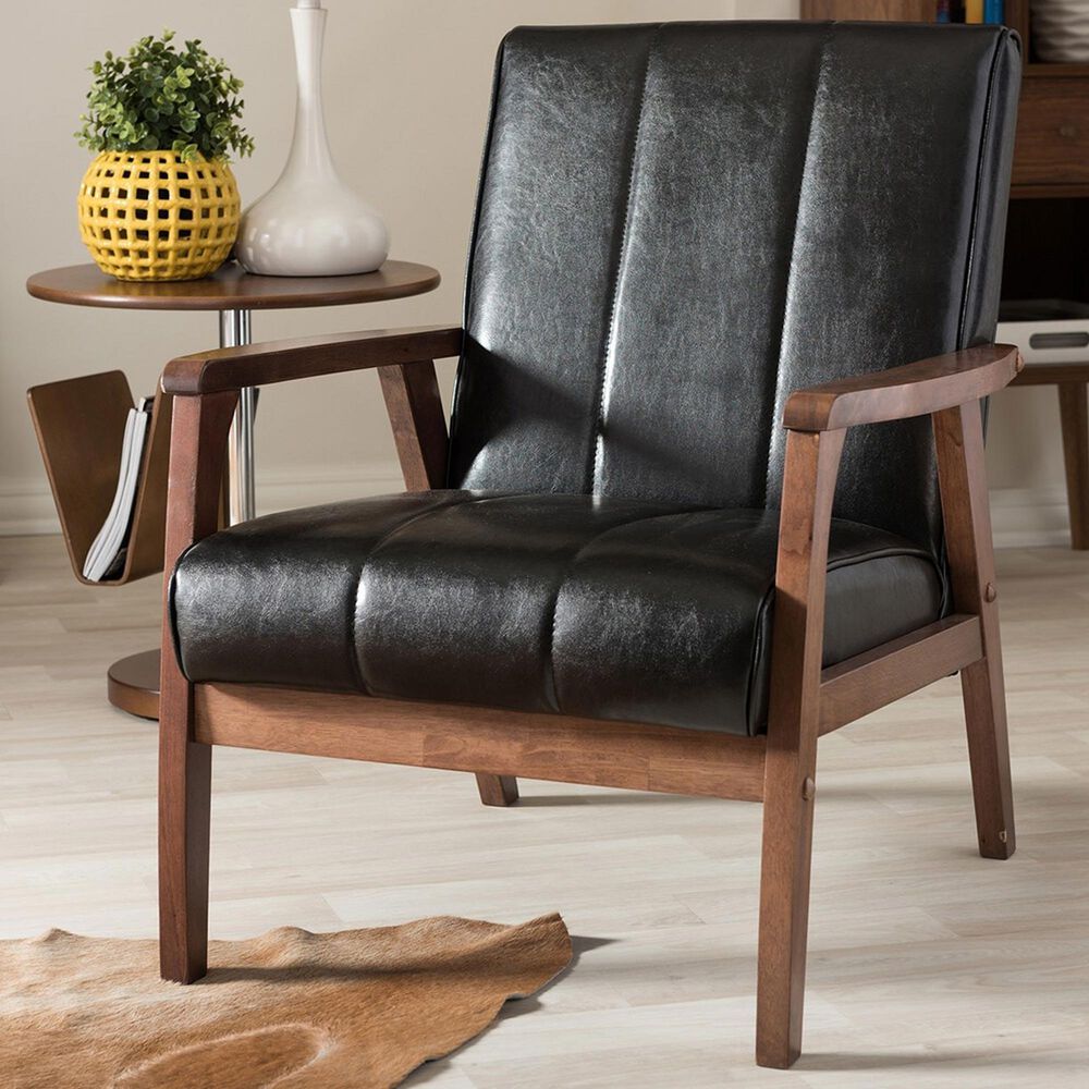 Baxton Studio Nikko Lounge Chair in Black, , large