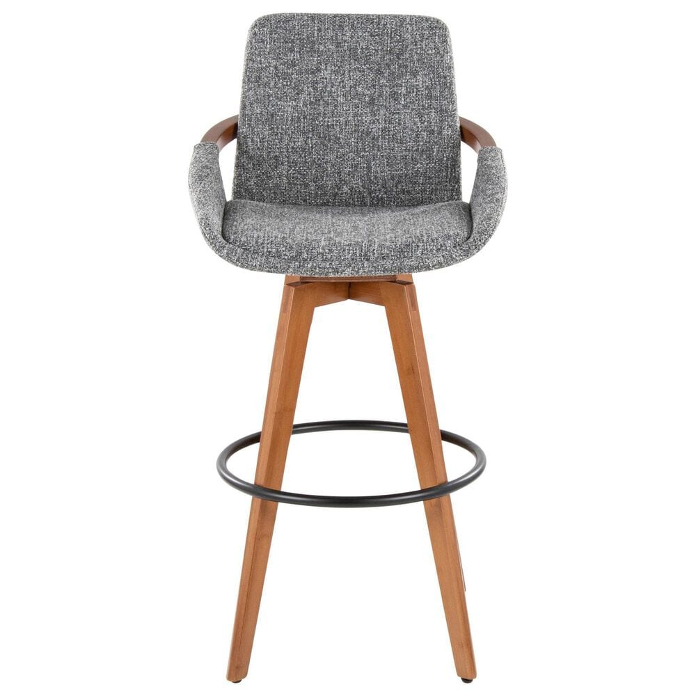 Lumisource Cosmo Swivel Barstool with Grey Noise Cushion in Walnut and Black, , large