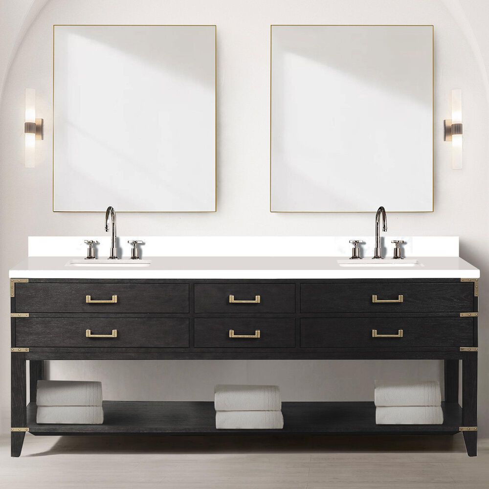 Lexora Home Norwalk 84&quot; Double Bathroom Vanity in Black Oak with White Cultured Marble Top  and Rectangle Sink, , large