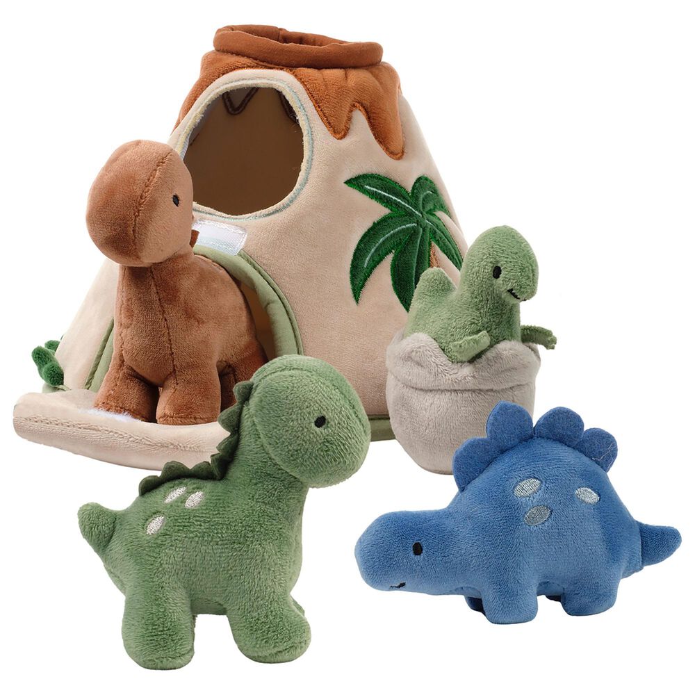 Lambs & Ivy Dino-Might Plush Dinosaur Volcano Play Set in Blue, Gray, Brown and Sage Green, , large