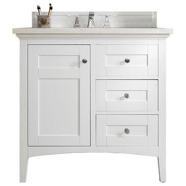 James Martin Palisades 36" Single Bathroom Vanity in Bright White with 3 cm Arctic Fall Solid Surface Top and Rectangular Sink, , large