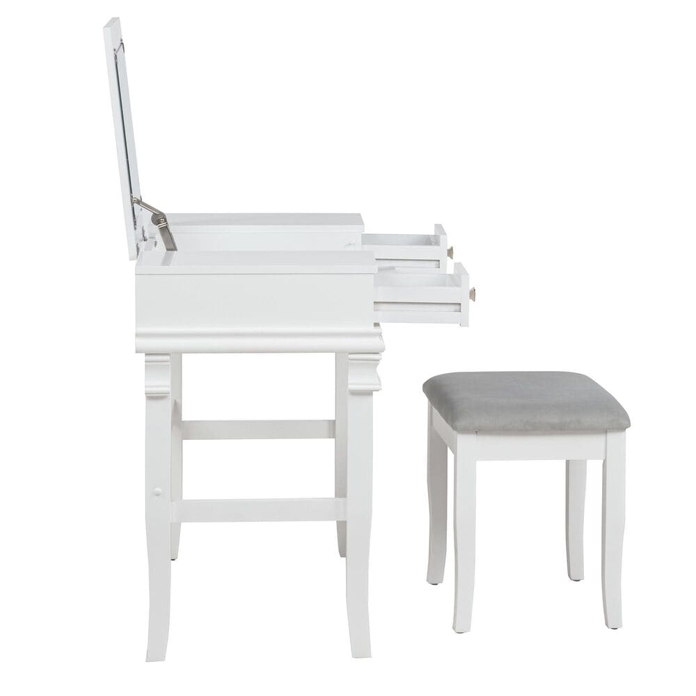 Linon Home Decor Angela Vanity with Stool in White, , large