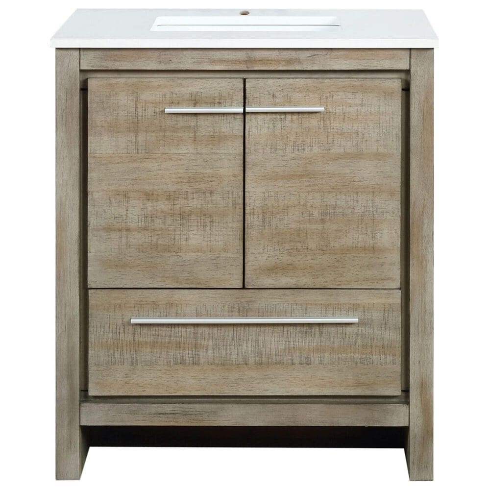 Lexora Home Lafarre 30&quot; Single Bathroom Vanity in Rustic Acacia with 2 cm White Cultured Marble Top and Rectangular Sink, , large