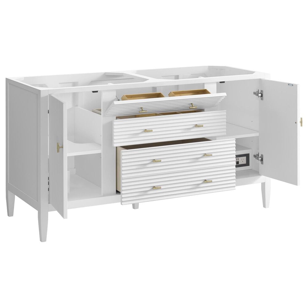 James Martin Vanities Myrrin 60&quot; Double Vanity in Bright White with Single Hole and 3 cm White Zeus Quartz Top &amp; Backsplash, , large